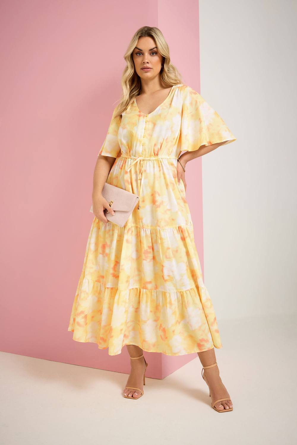 Yours Tiered Floral Maxi Dress In Yellow