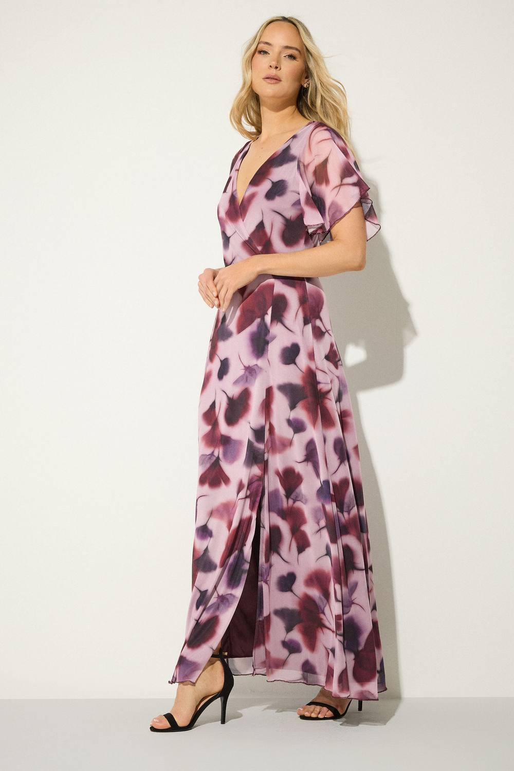 Long Tall Sally Tall Floral Mesh Wrap Maxi Dress In Pink