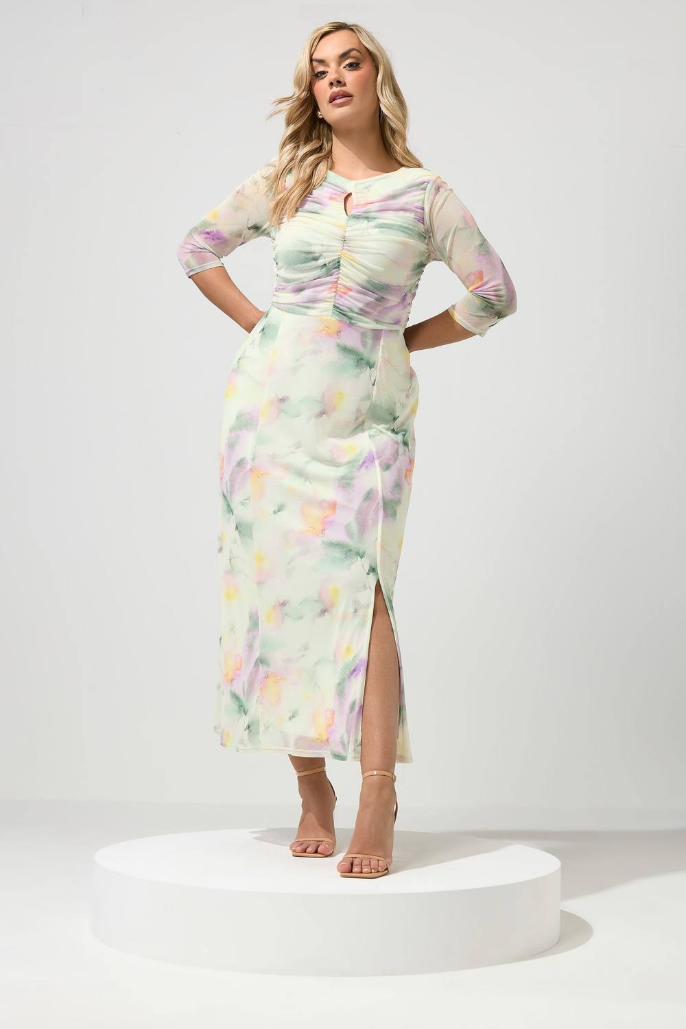 Yours Abstract Keyhole Detail Maxi Dress In Ivory