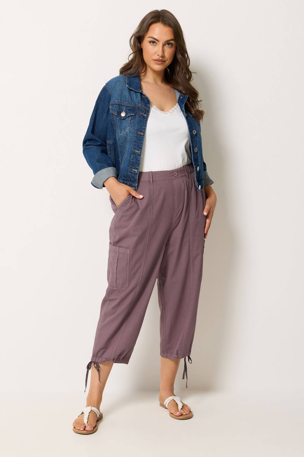 Yours Cropped Cargo Trousers In Purple