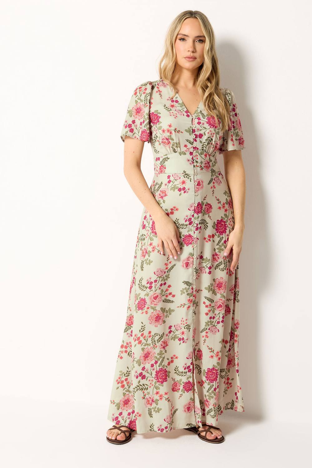 Long Tall Sally Tall Floral Satin Maxi Dress In Natural