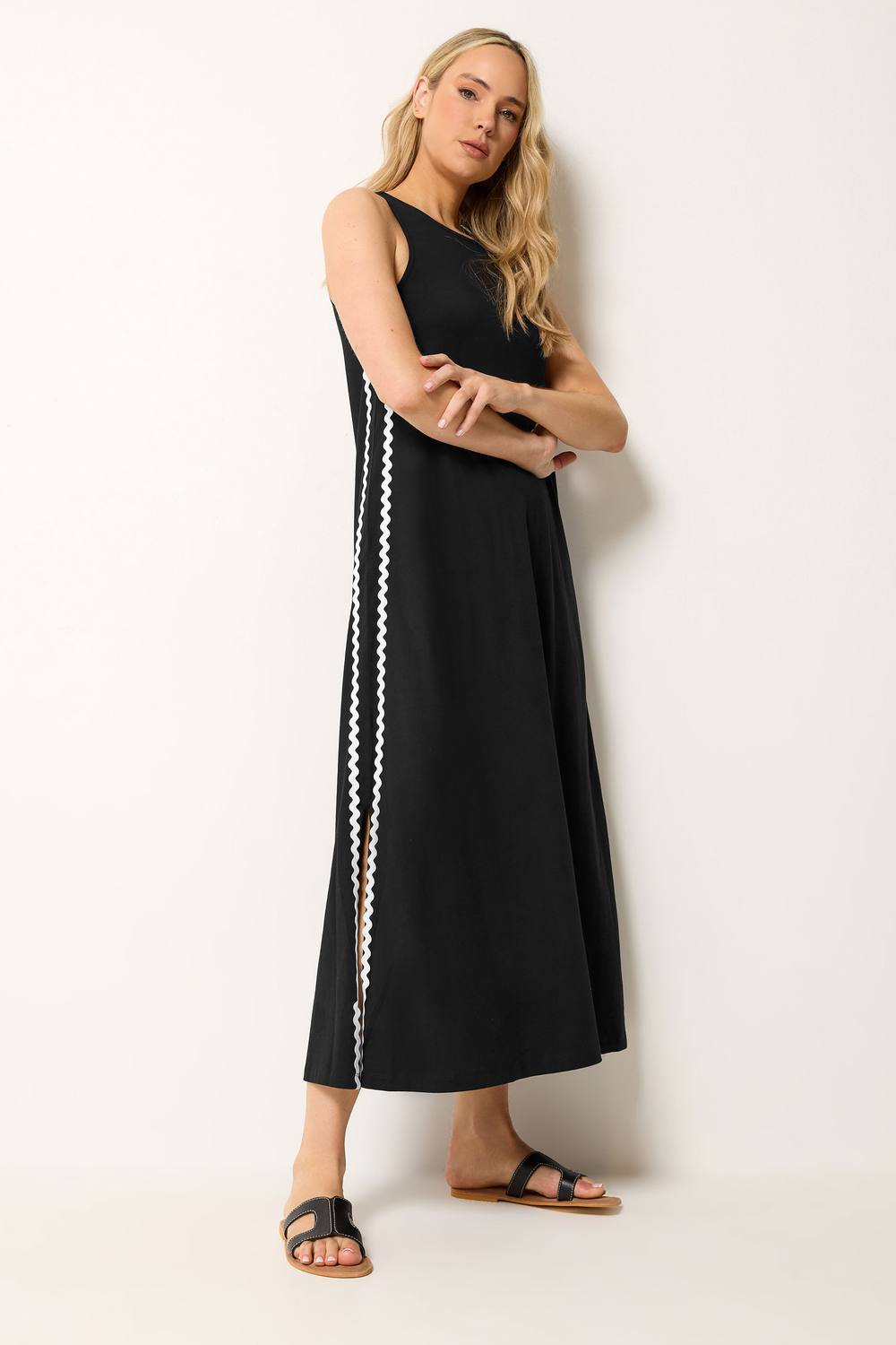 Long Tall Sally Tall Swirl Trim Cotton Midi Dress In Black