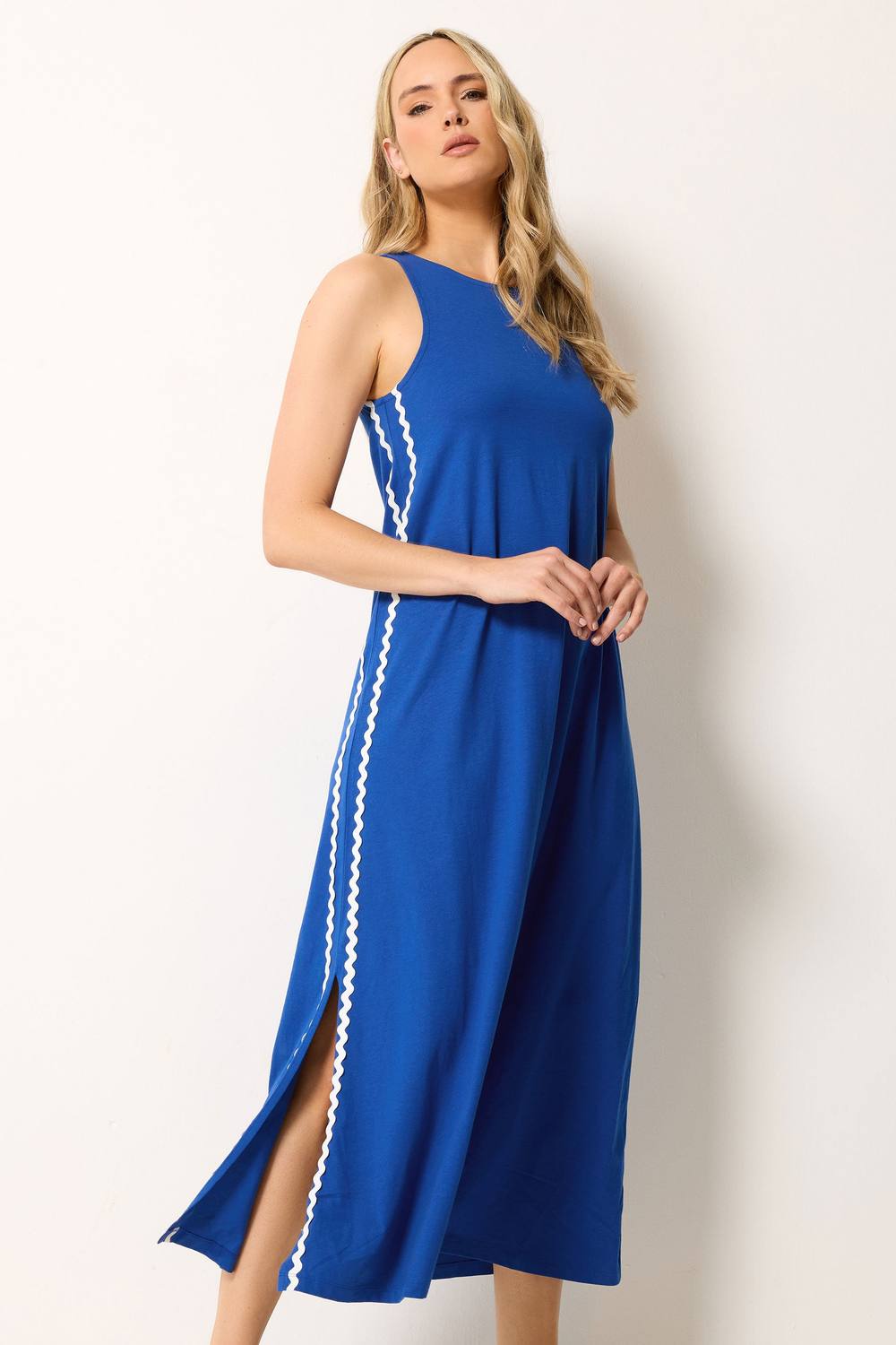 Long Tall Sally Tall Swirl Trim Cotton Midi Dress In Cobalt