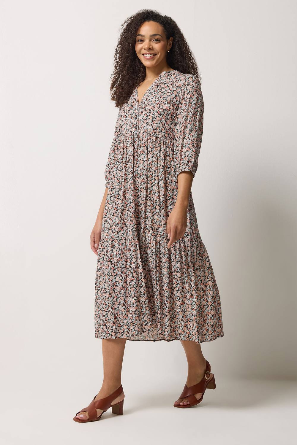 M&co Floral Tiered Midi Dress