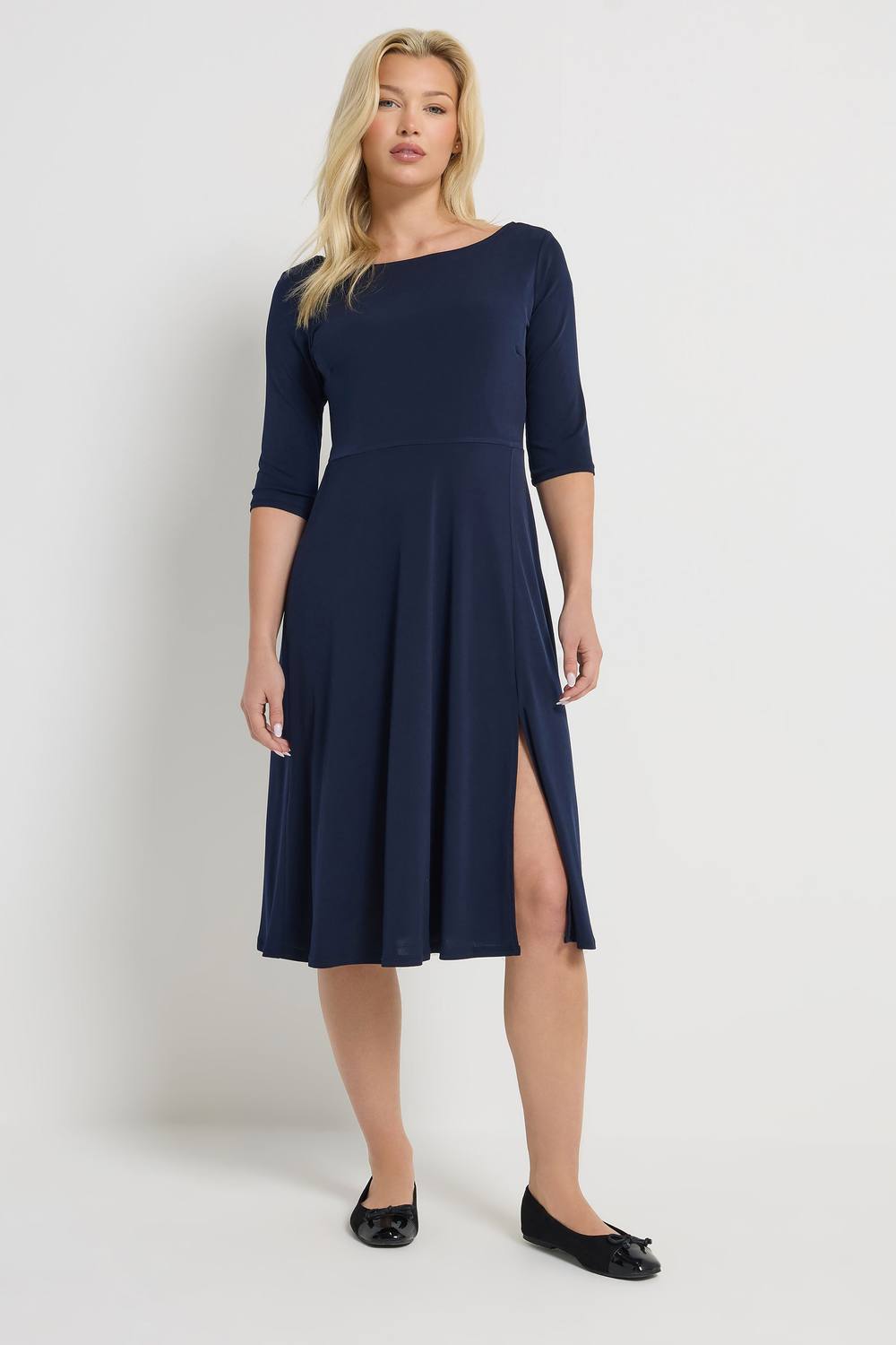 M&co Fit & Flare Mini Dress In Dark Blue