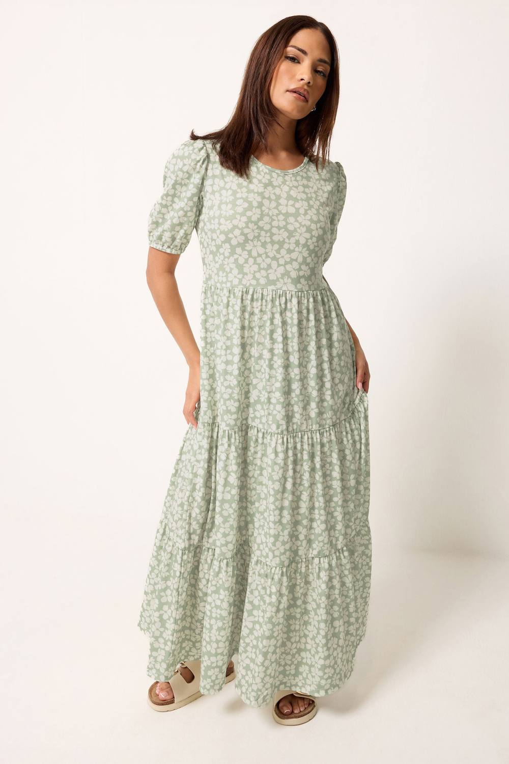 Pixiegirl Petite Ditsy Tiered Maxi Dress In Light Green