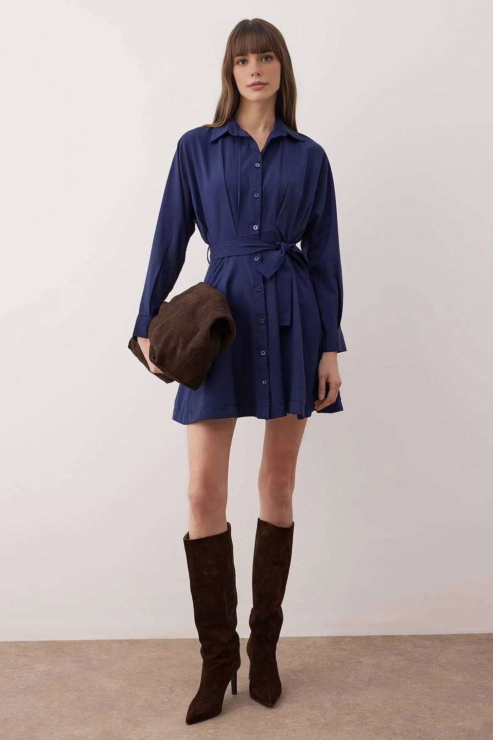 Wovcor Ribbed Knit High Neck Long Sleeve Bodycon Maxi Dress In Navy