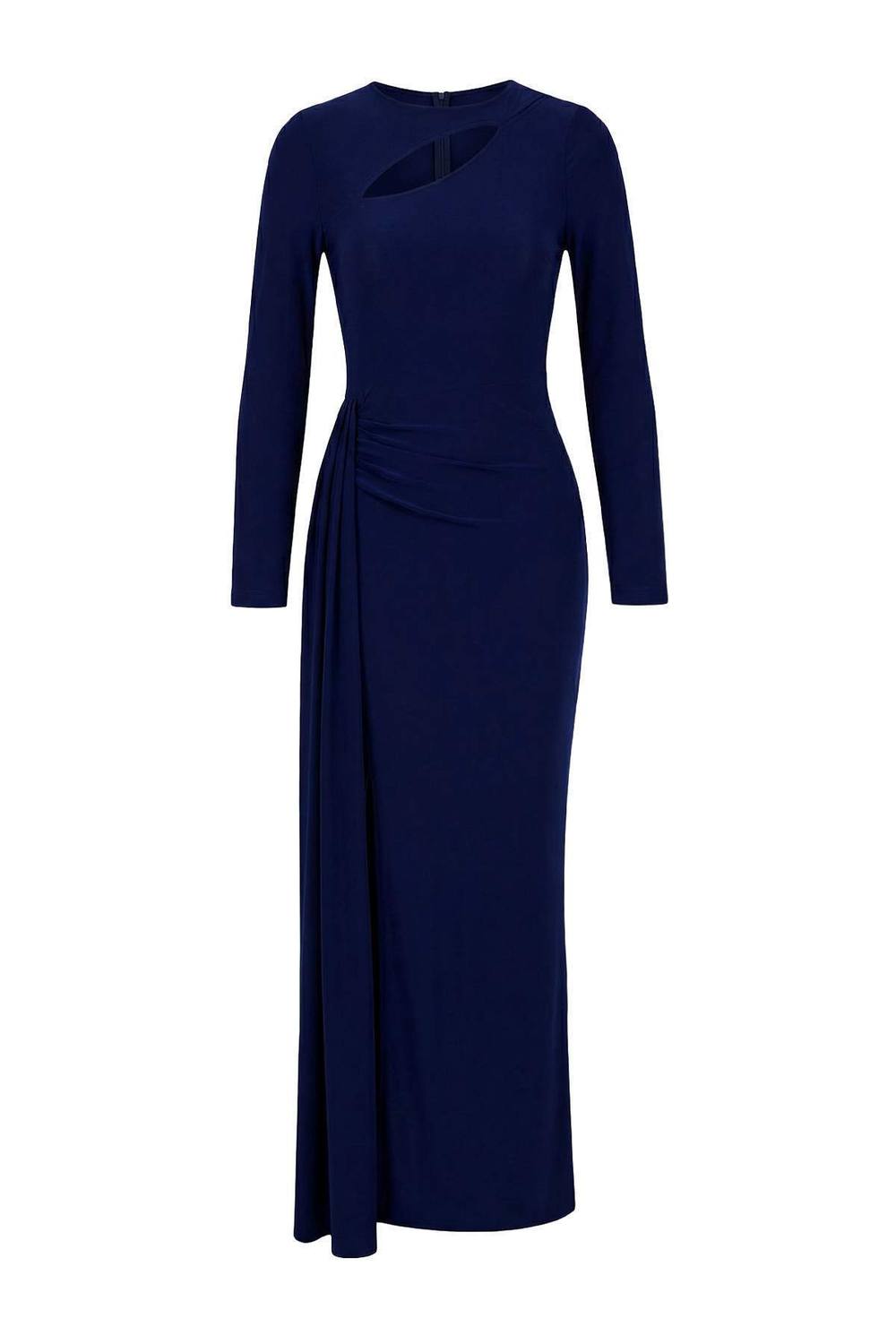 Wovcor Cut Out Detail Long Sleeve Maxi Evening Dress In Navy