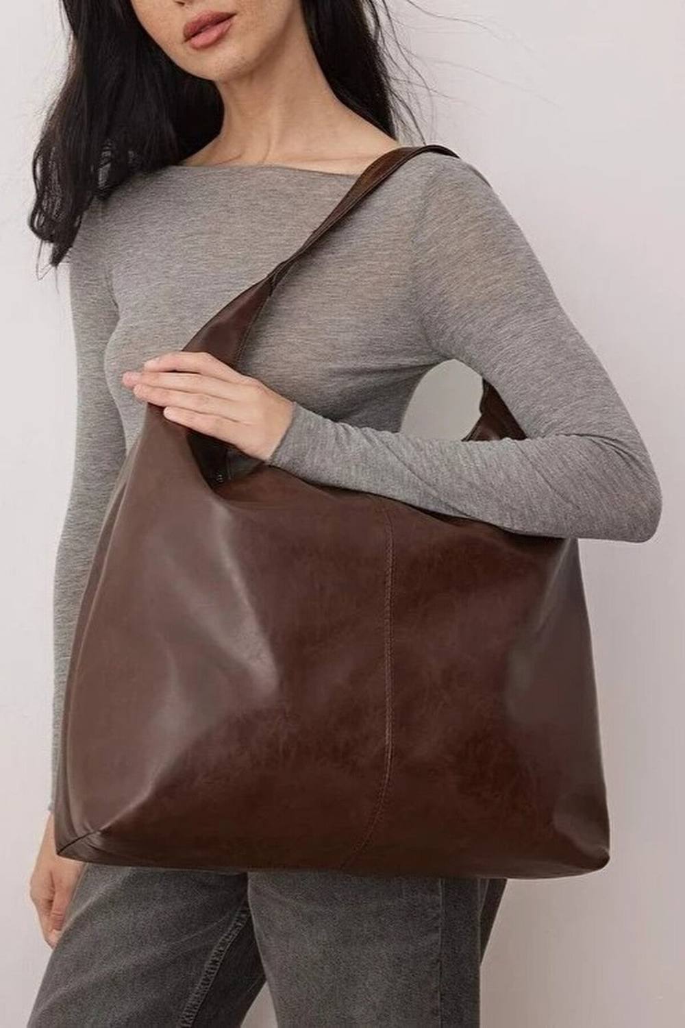 Wovcor Women's Distressed Faux Leather Oversized Hobo Shoulder Bag In Brown