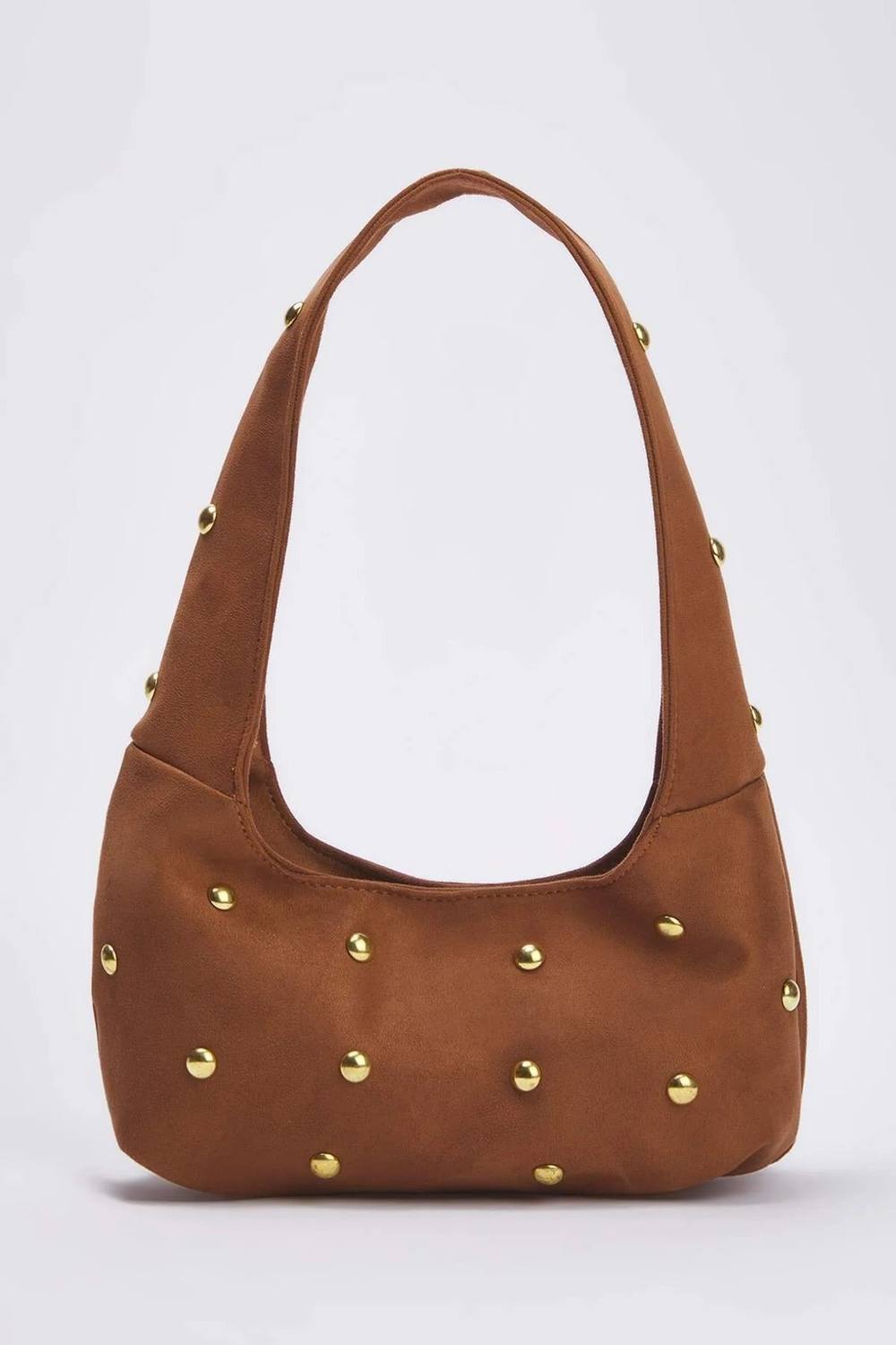 Wovcor Studded Suede Hobo Shoulder Bag In Brown