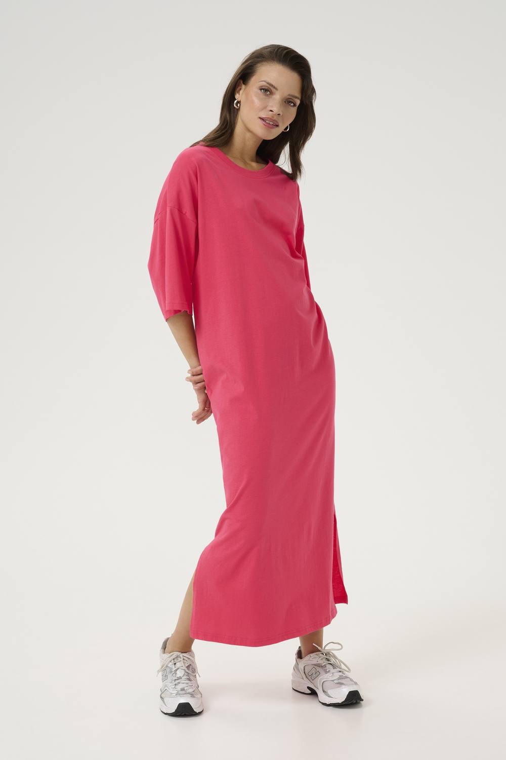 Kaffe Kaedna Sleeve Shirt Maxi Dress In Raspberry