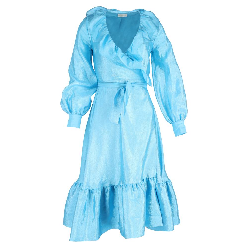 Stine Goya Women's Preloved Steffi Ruffle Trim Wrap Dress Light Blue Polyester