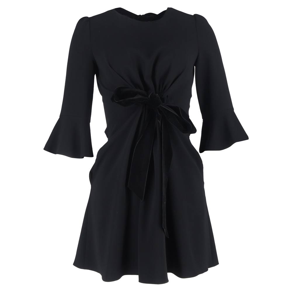 Diane Von Furstenberg Women's Preloved Bow Detail Mini Dress in Black Wool