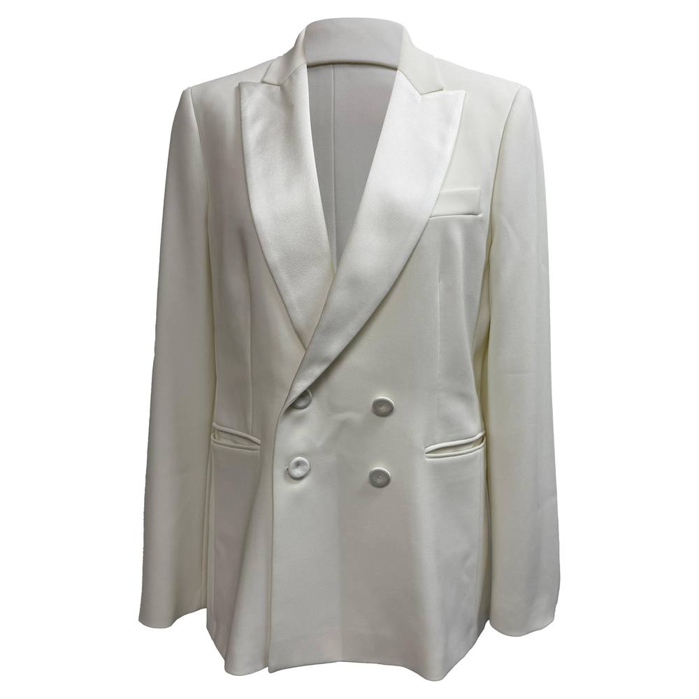 Max Mara Preloved Double Breasted Blazer In White Triacetate In Ecru