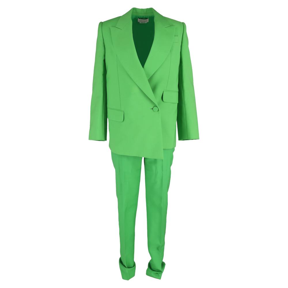 Alexander McQueen Women's Preloved Double-Breasted Blazer with Trousers in Green Wool