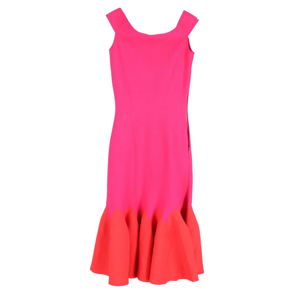 Alexander McQueen Women's Preloved Jaccquard Knit Midi Off-Shoulder Dress in Pink Viscose