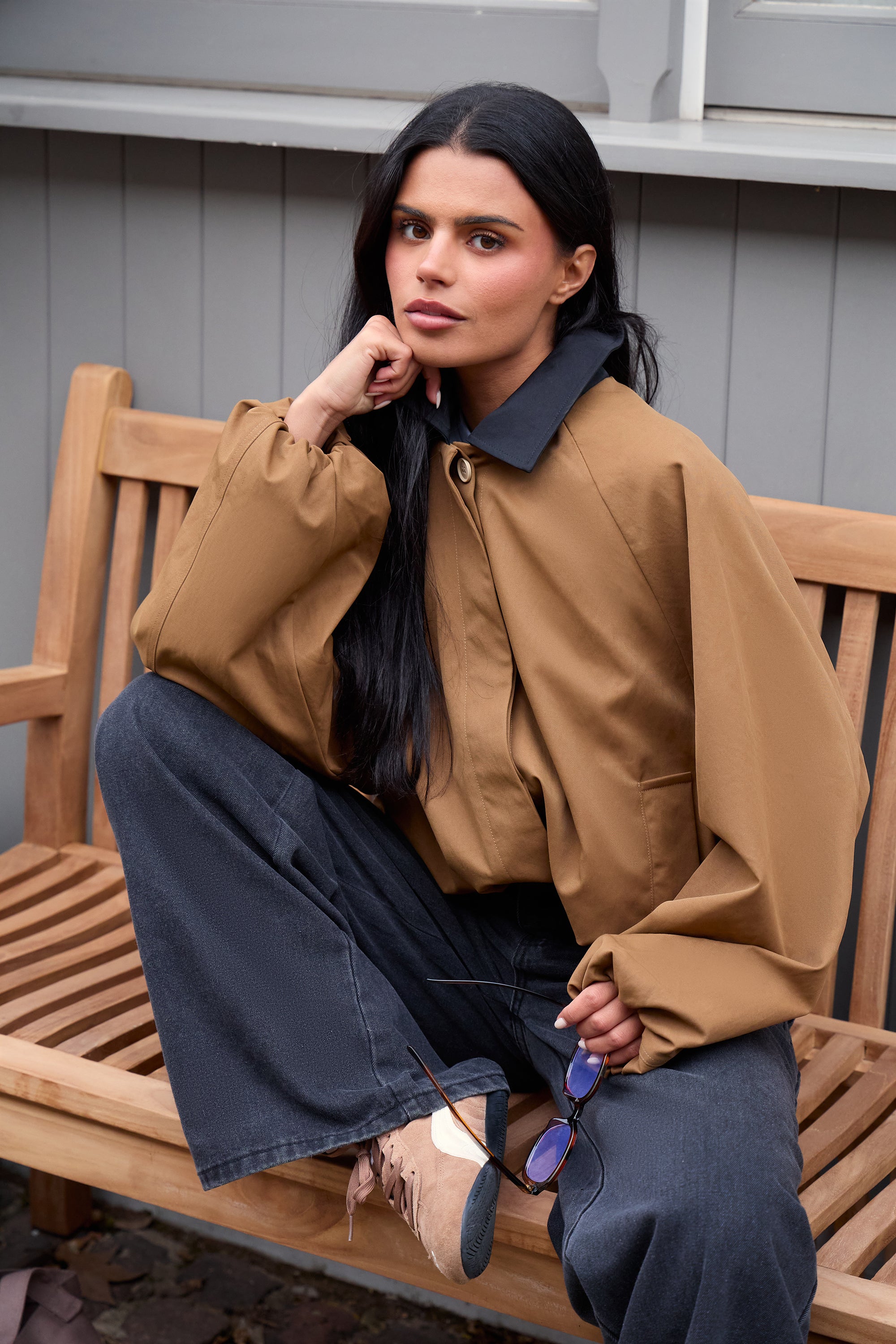 Kaiia Drawcord Hem Technical Jacket Camel