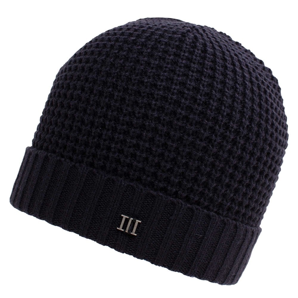 Navy Blue Rib Patterned Knitted Beanie Hat with Metal Tresanti Logo