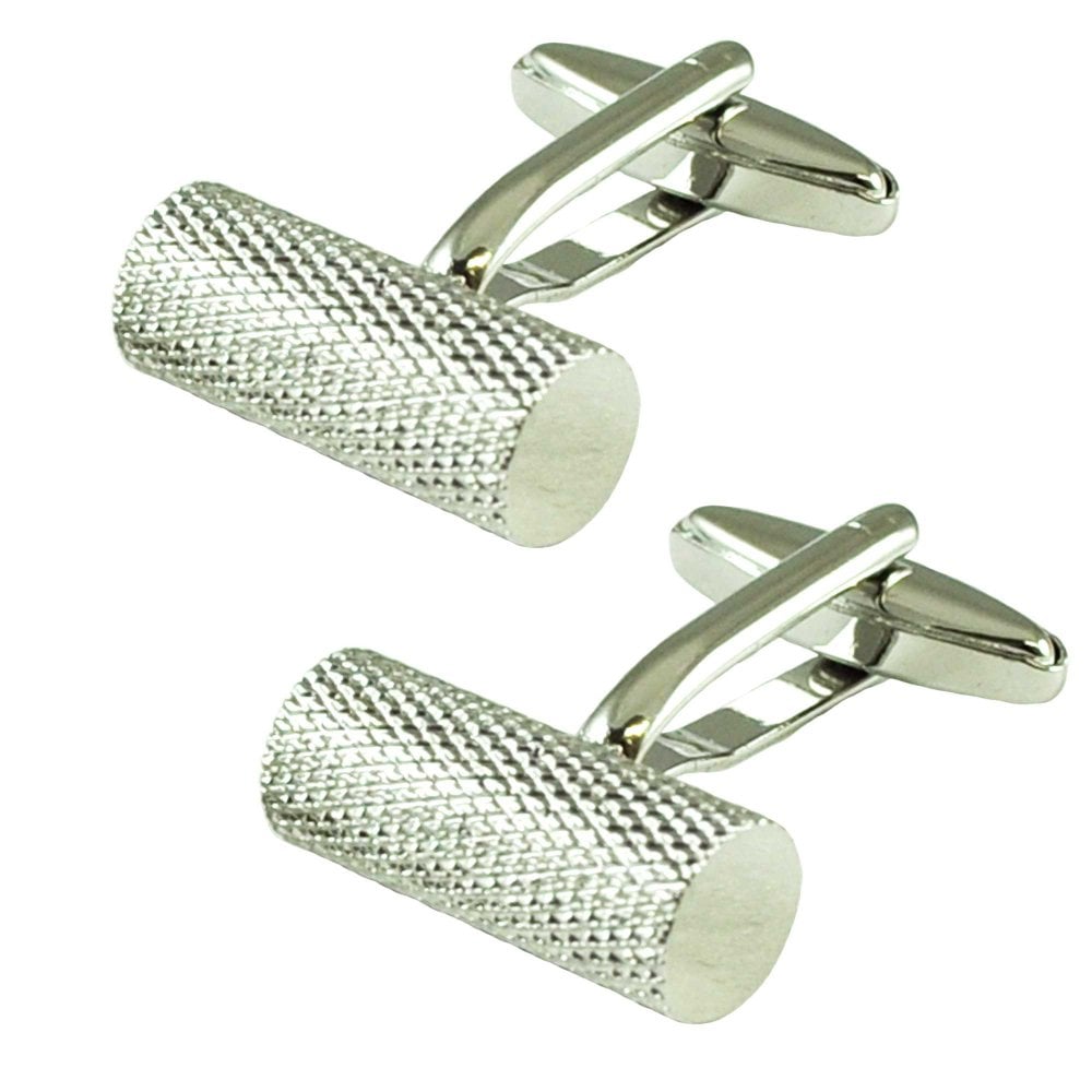 Silver Diamond Cut Cylinder Luxury Dress Cufflinks