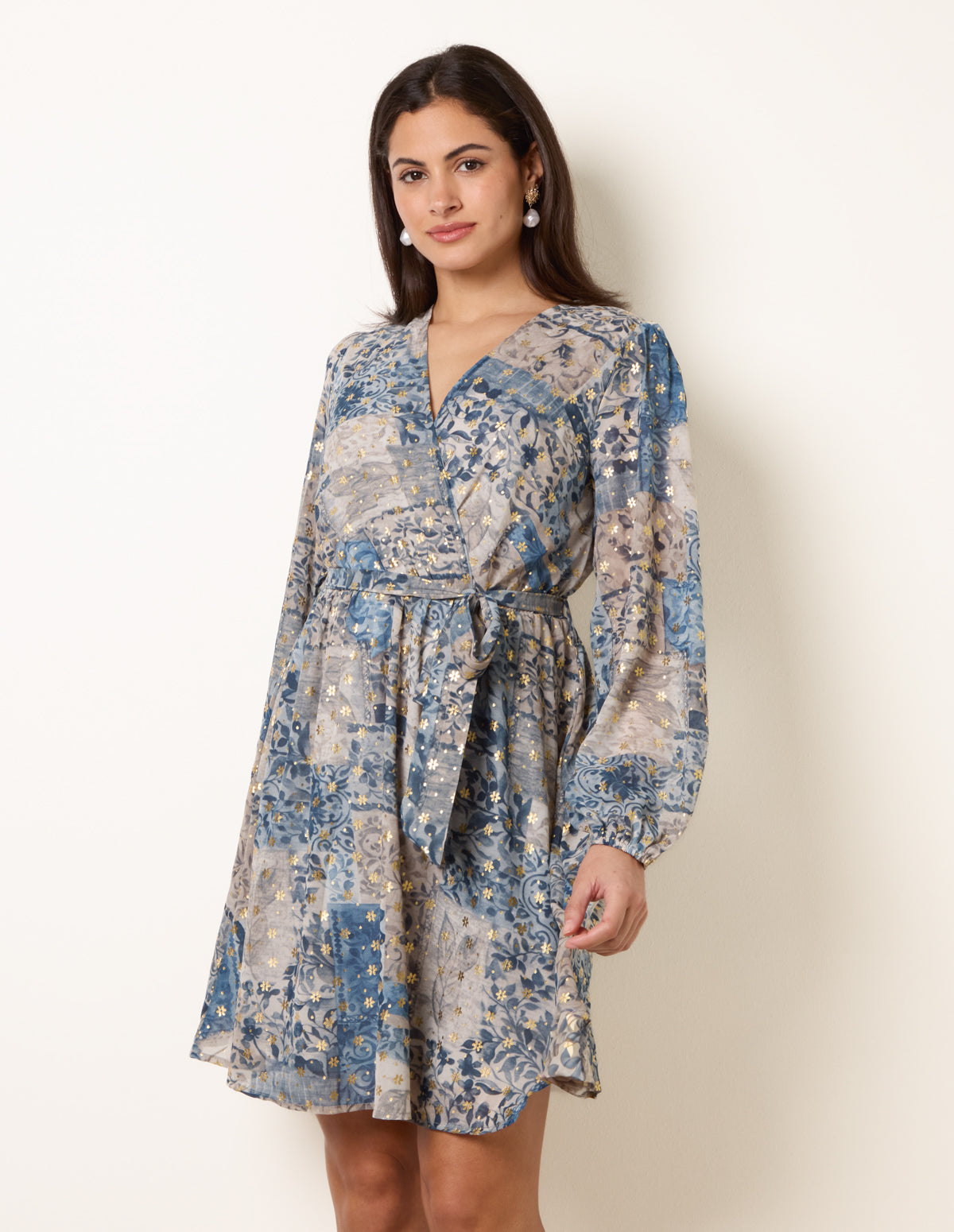 Foil Patchwork Mini Dress - S BLUE