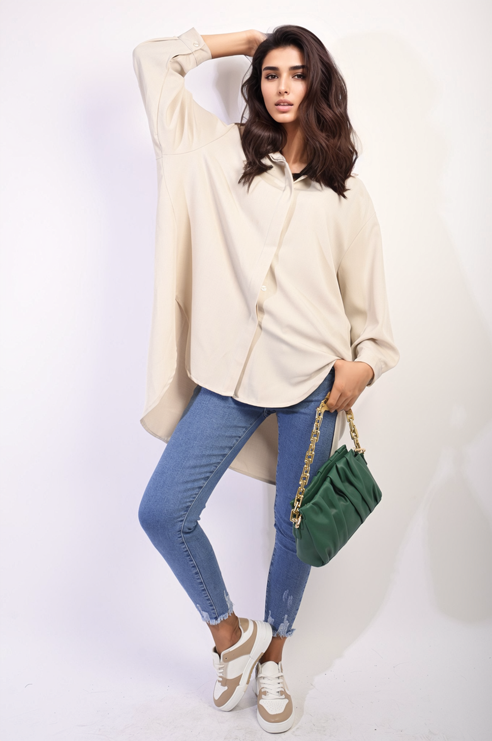 Isabella Button Up Oversized Long Back Shirt Dress - Effortlessly Chic & Versatile - ML Beige