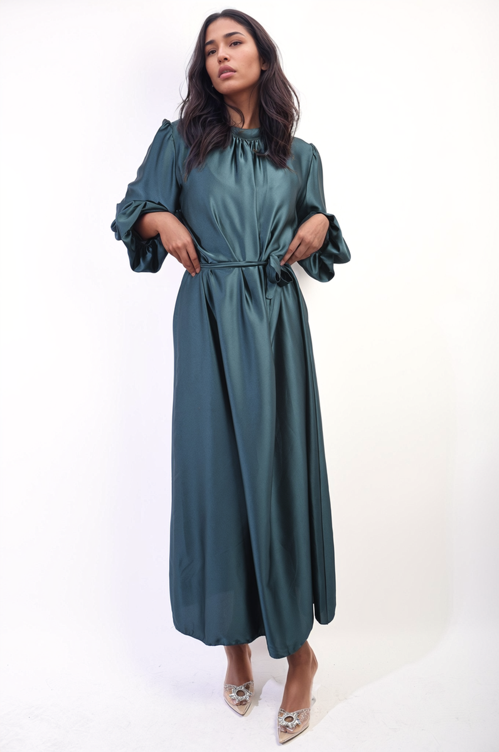 Astrid Long Sleeve High Neck Maxi Dress - Elegant and Comfortable - SM Teal