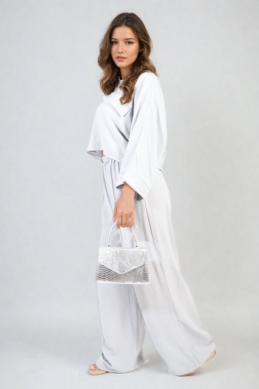 Rosie Oversized Crop Top & Wide Leg Trouser Co-ord Set - SM grey