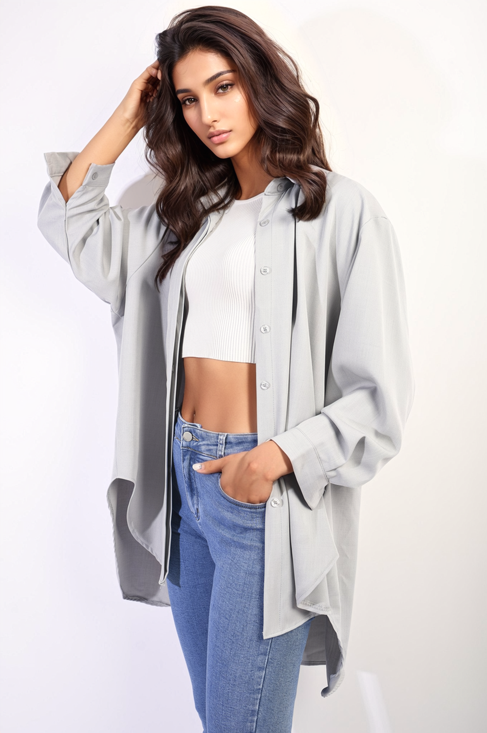 Isabella Button Up Oversized Long Back Shirt Dress - Effortlessly Chic & Versatile - ML Grey