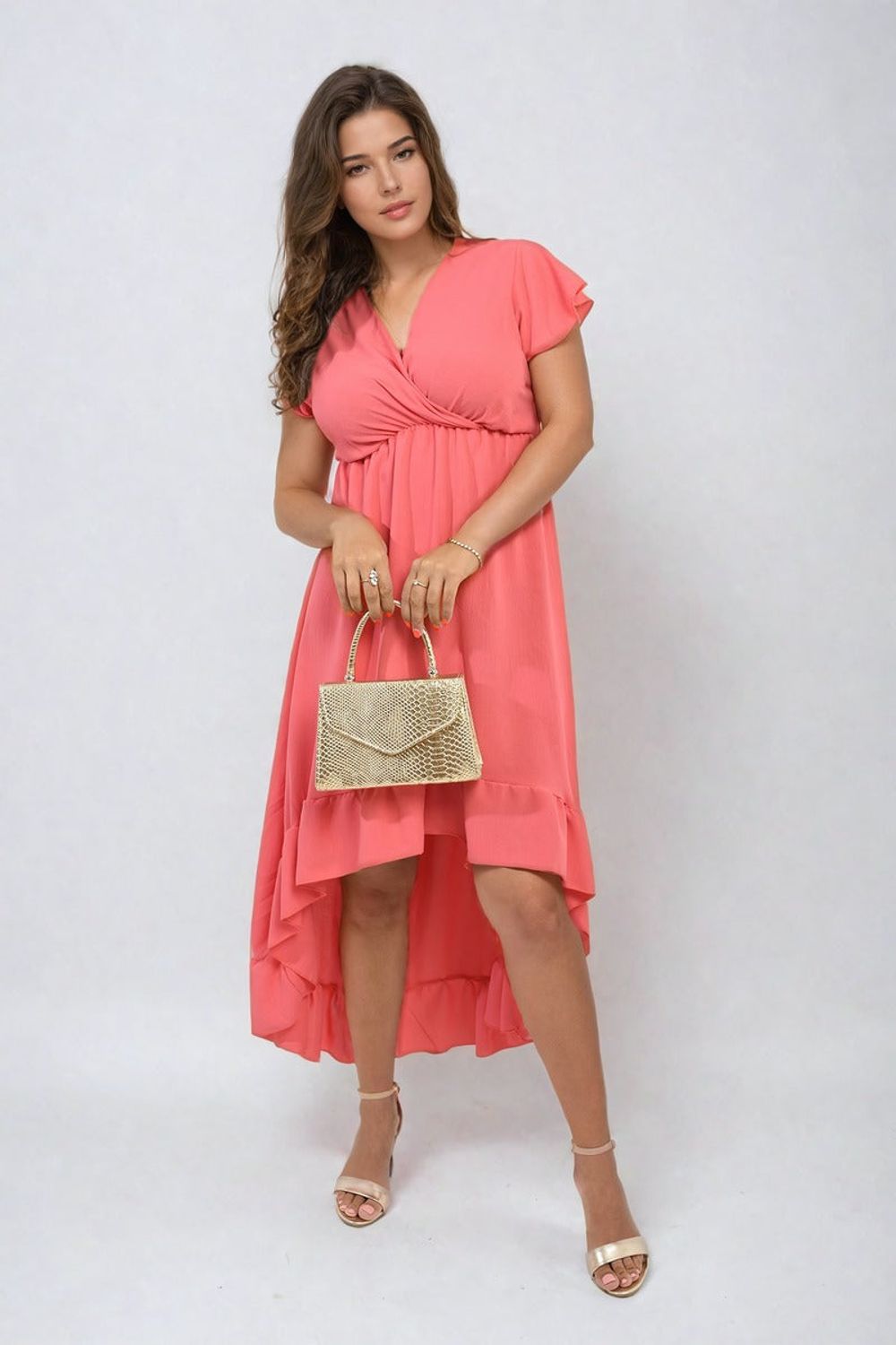 Catalina High Low Ruffle Hem Maxi Dress - ML grey