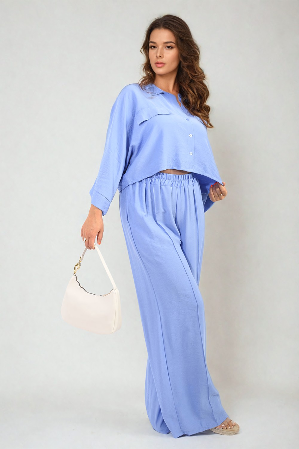 Rosie Oversized Crop Top & Wide Leg Trouser Co-ord Set - SM SKY BLUE
