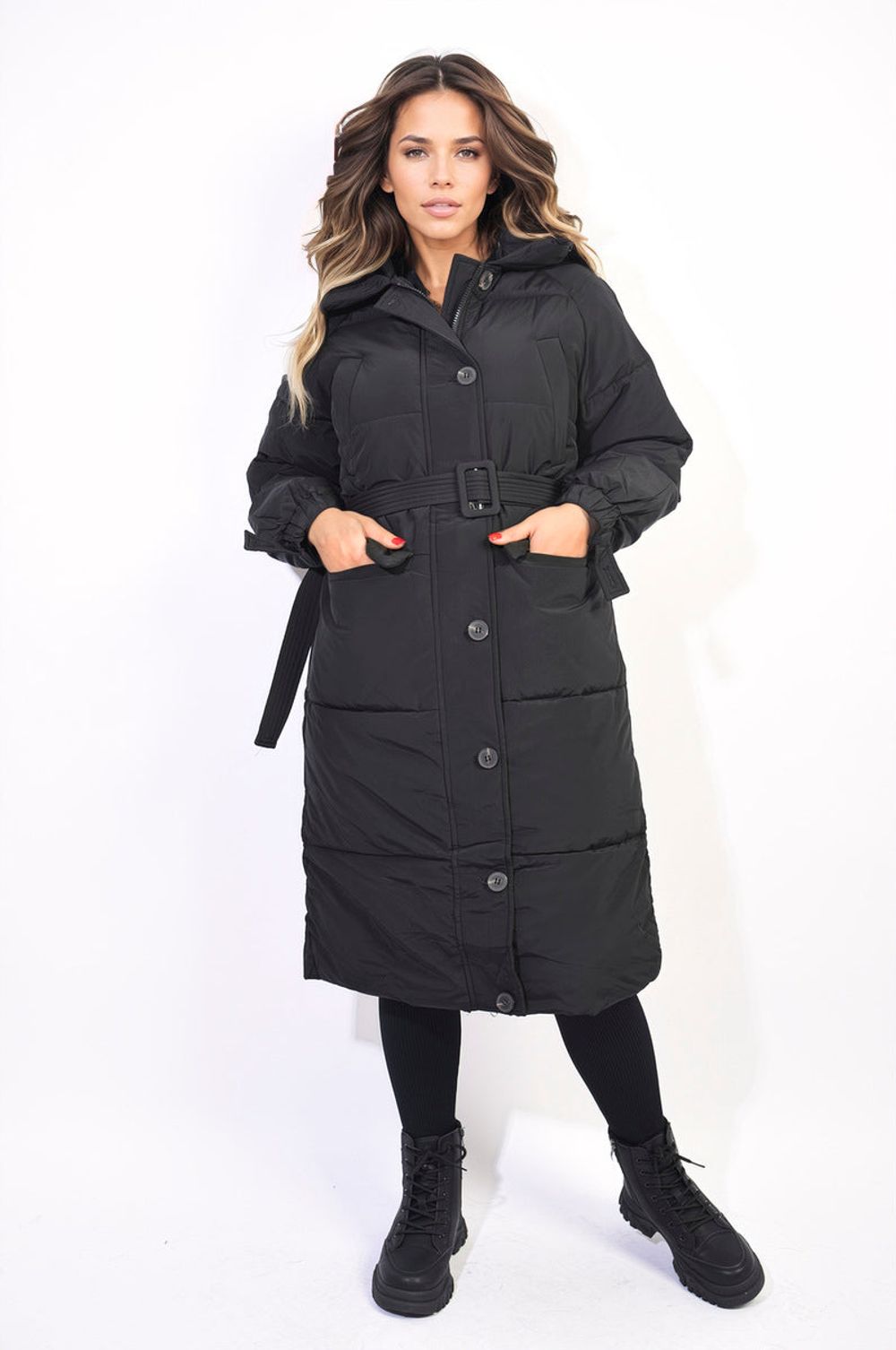 Zip Up Button Down Belted Jacket - L Black