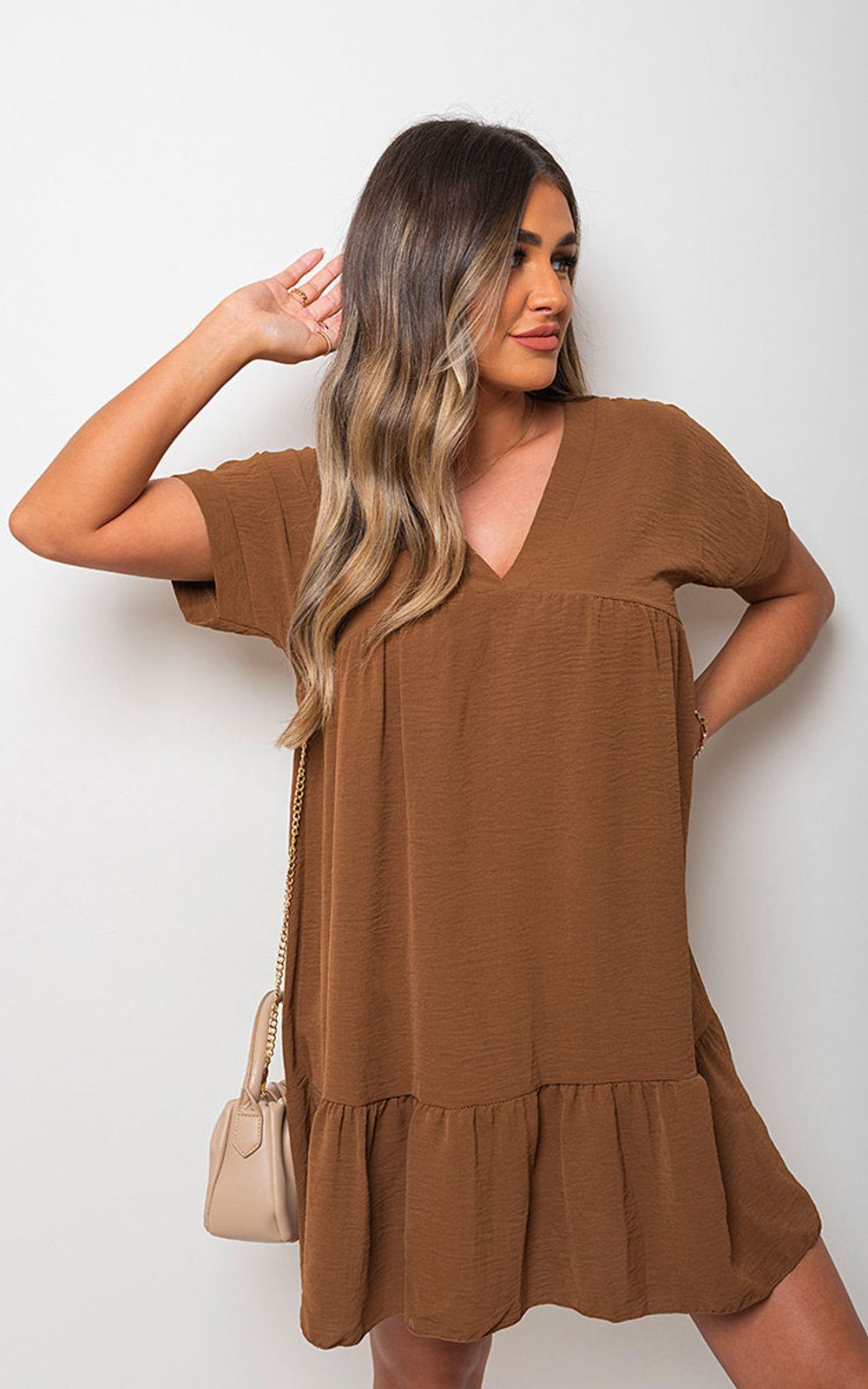 Timeless V Neck Tiered Dress - ML brown