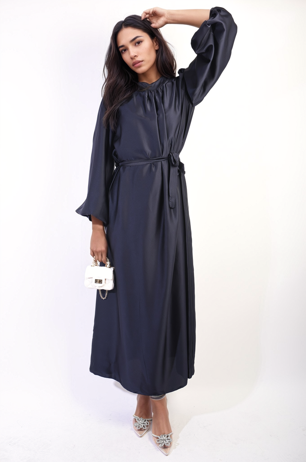 Astrid Long Sleeve High Neck Maxi Dress - Elegant and Comfortable - SM Navy