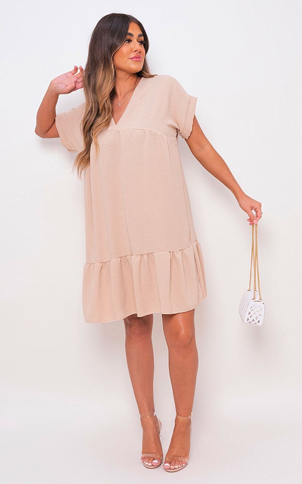 Timeless V Neck Tiered Dress - ML Beige