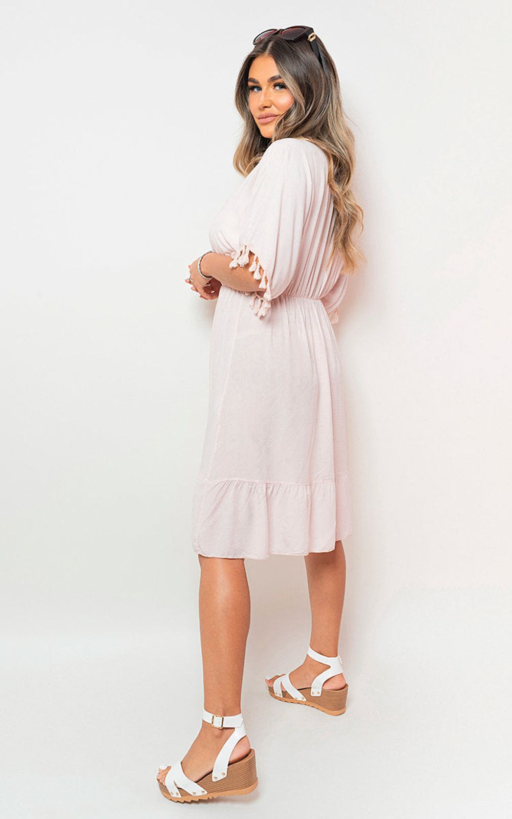 Timeless V-Neck Midi Dress | Tassel Detail | Lightweight