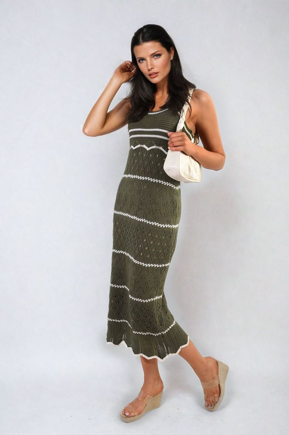 Strappy Long Knitted Stripe Cami Dress - Ultimate Style and Comfort! - SM Khaki