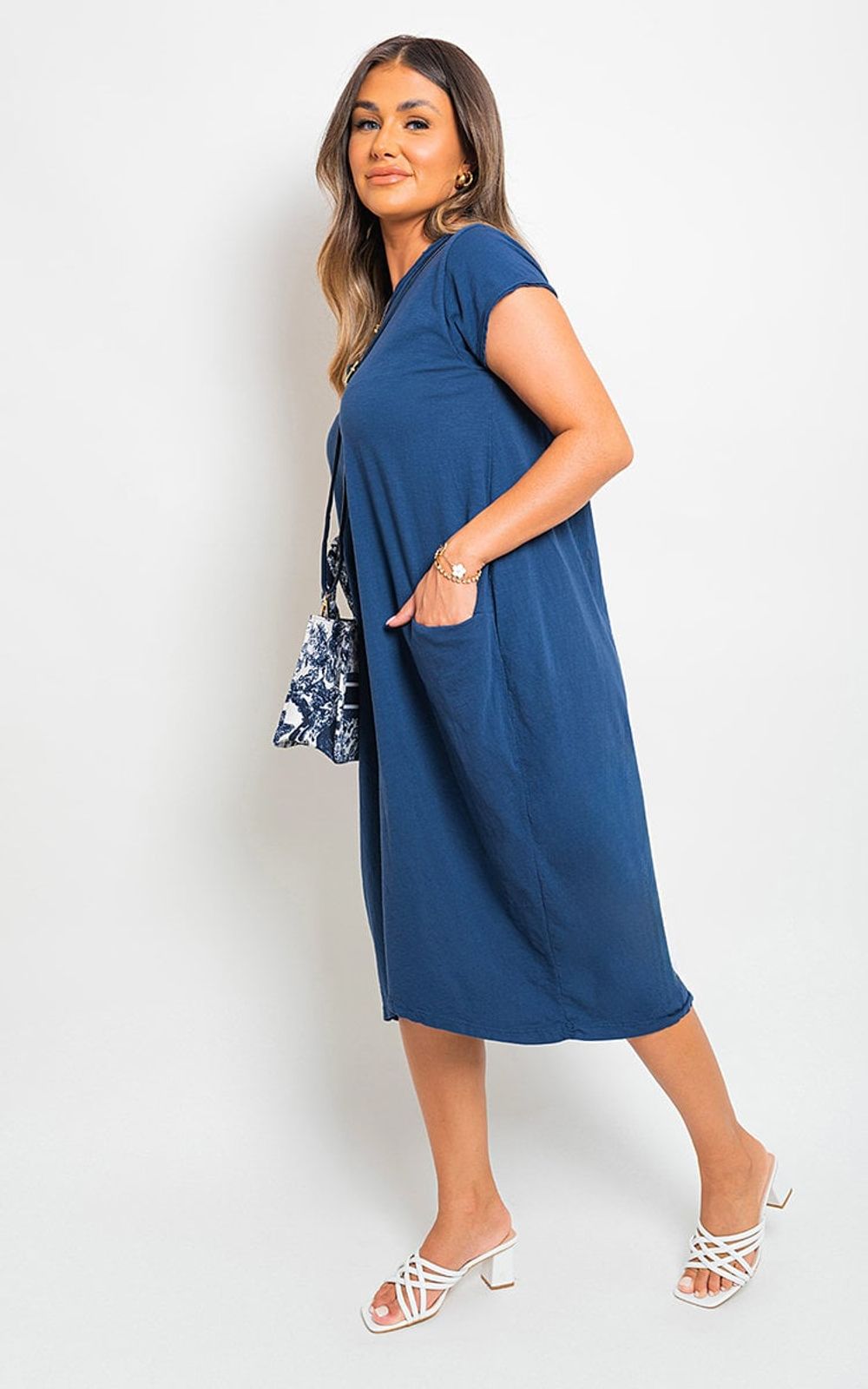 Ultimate Summer Vibes Short Sleeve Midi Dress - ML Navy