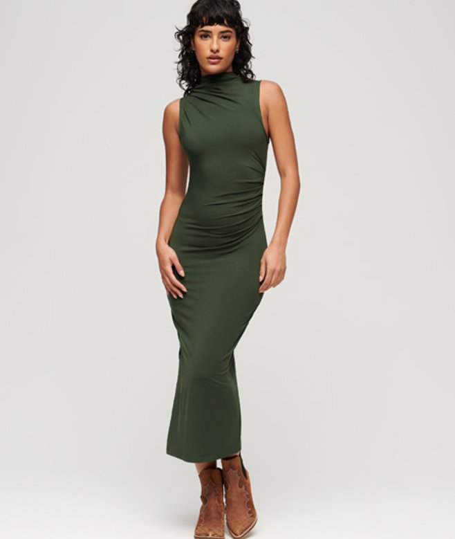 Superdry & Co Women's Ruched Jersey Midi Dress Green Duffle Bag Green - Size: