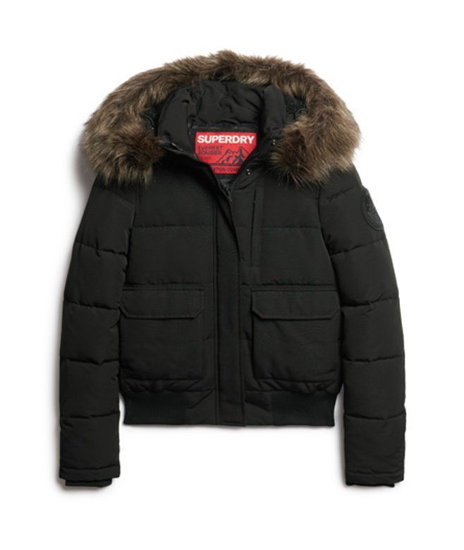 Superdry & Co Women's Everest Fully Lined Embroidered Hooded Bomber Jacket, Black, Size: