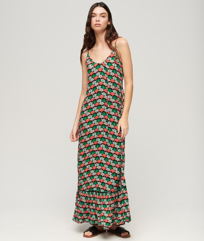 Superdry & Co Women's Maxi Beach Cami Dress Orangegreen Orange Geo - Size: