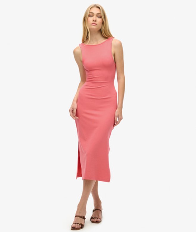 Superdry Women's Jersey Twist Back Midi Dress, Pink, Size: