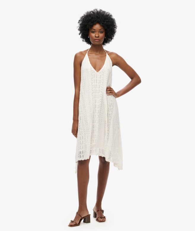 Superdry & Co Women's All Lace Sleeveless Midi Dress, Cream & White, Size: