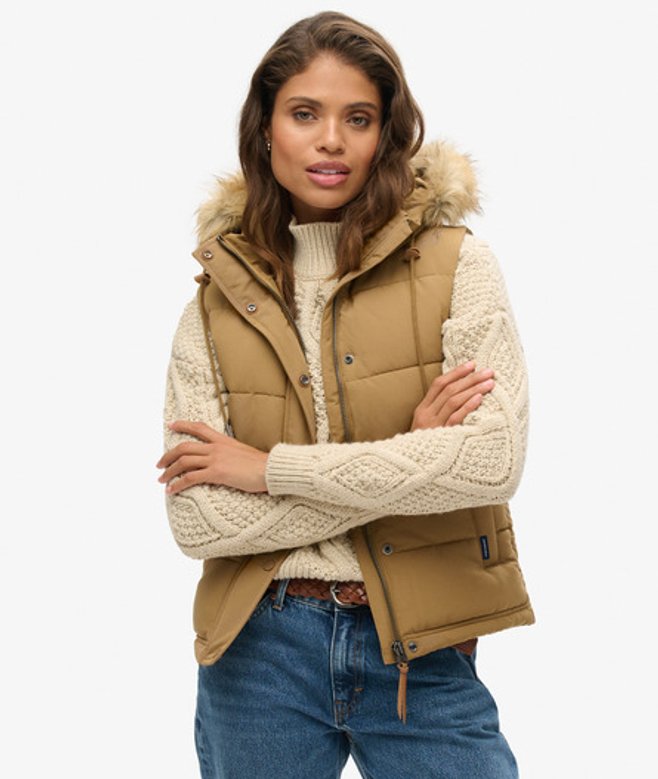 Superdry & Co Women's Everest Faux Fur Gilet Brown Sandstone - Size: