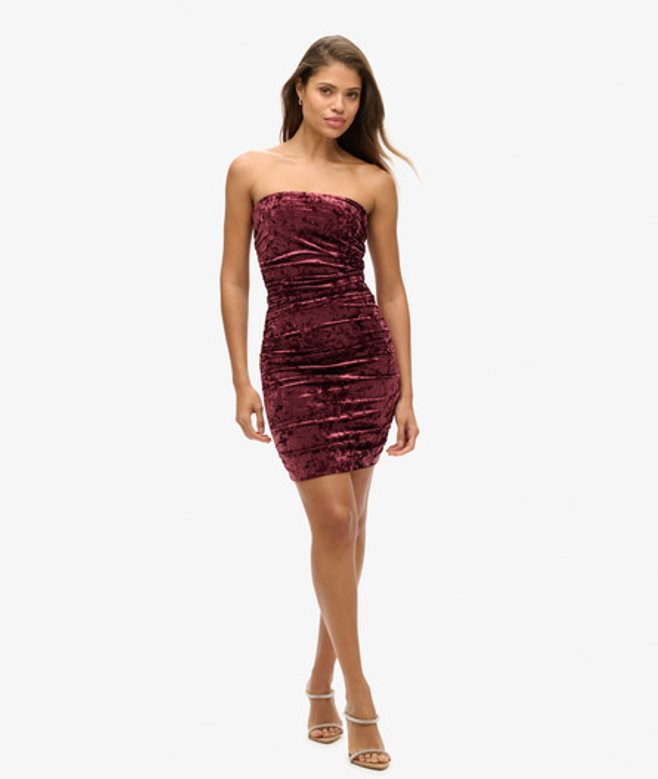 Superdry & Co Women's Velvet Bandeau Mini Dress Pink Maroon Crush - Size:
