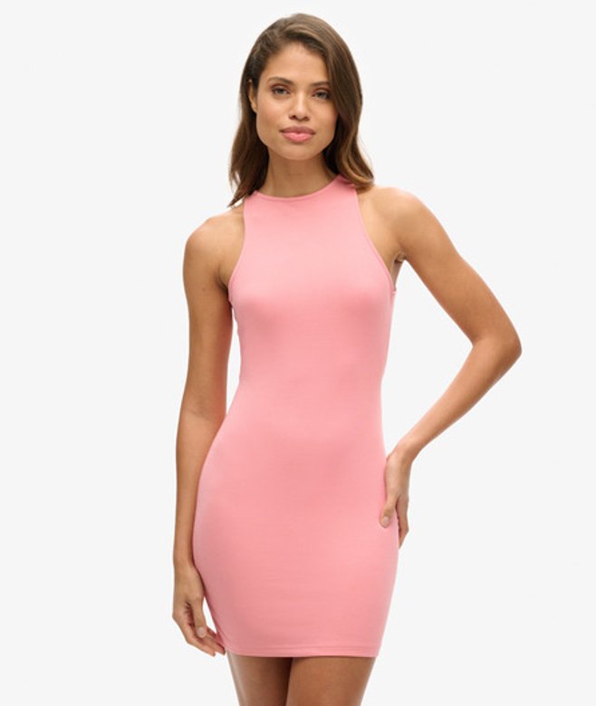 Superdry & Co Women's Jersey Cross Back Mini Dress, Pink, Size: