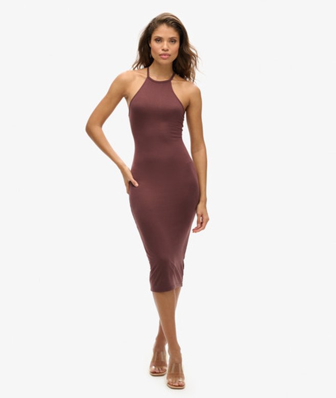 Superdry & Co Women's Classic T Back Jersey Midi Dress, Brown, Size: