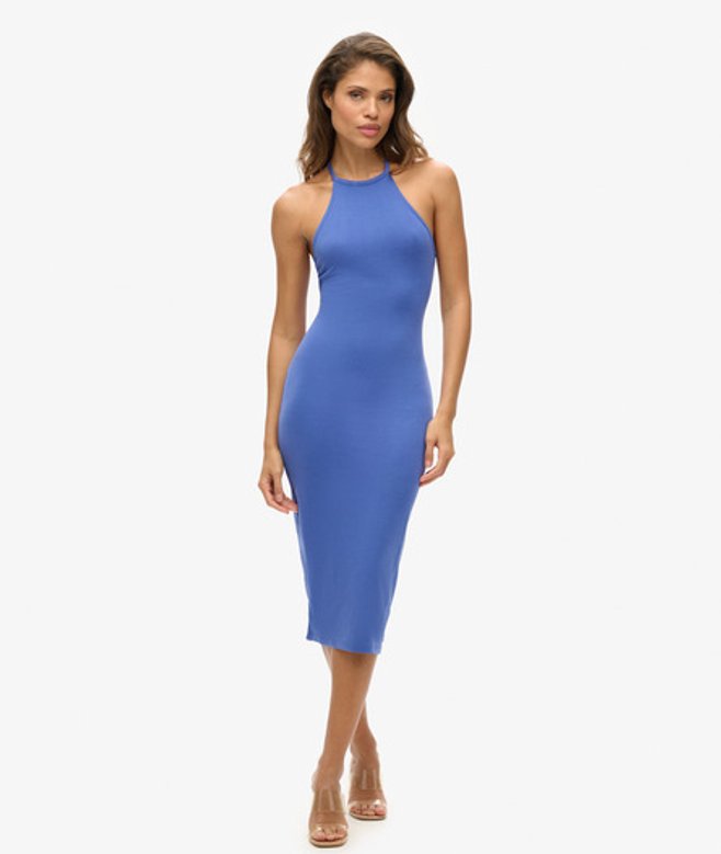 Superdry & Co Women's Halter Neck Strappy Back Midi Dress Blue Cobalt Blue - Size: