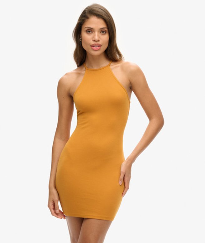 Superdry & Co Women's Strappy Racer Jersey Mini Dress, Yellow, Size: