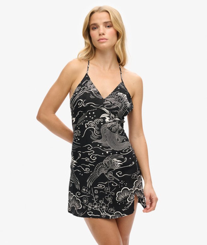 Superdry & Co Women's Printed Mini Slip Dress Black Horaizu Black Print - Size: