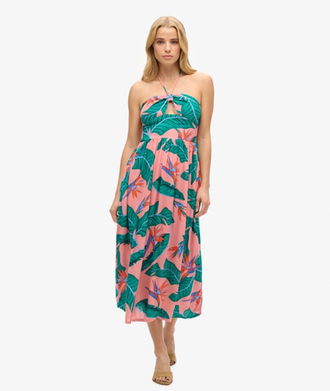 Superdry Women's Cut Out Midi Dress, Pink & Green, Size:
